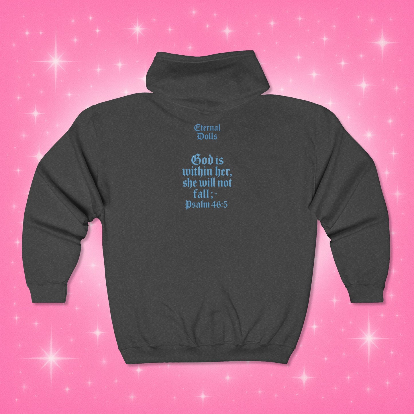 Virgin Mary Sparkly Zip Hoodie - God Is Within Her, Psalm 46:5