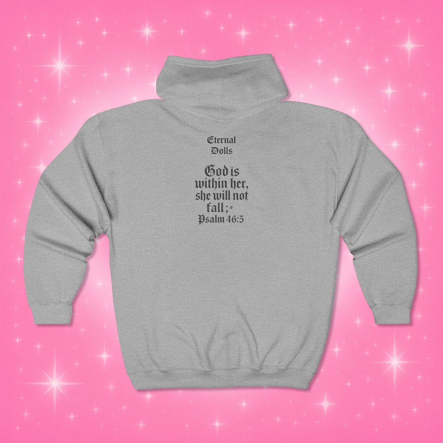 Virgin Mary Sparkly Zip Hoodie - God Is Within Her, Psalm 46:5