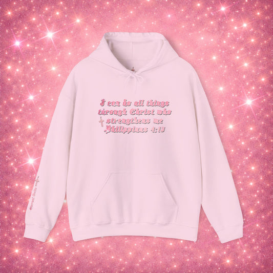 Divine Wings - Philippians 4:13 Eternal Hoodie (Pink letters)